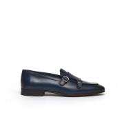 Berwick Blå läder Monk Strap skor Blue, Herr