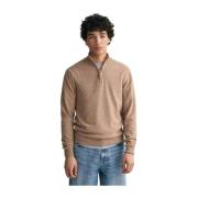 Gant Beige Superfin Lammsull Half-Zip Tröja Beige, Herr