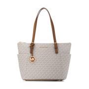 Michael Kors Jet Set Logo Tote Bag Vit White, Dam