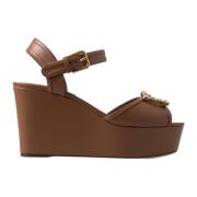 Dolce & Gabbana Bruna läderkilar sandaler med Amore-logotyp Brown, Dam