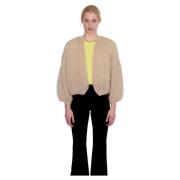 Maiami Fluffy Mohair Bomber Cardigan Beige, Dam