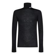 Jil Sander Svart Logo-Print Roll-Neck Tröja Black, Herr