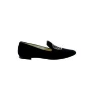 Ines De La Fressange Paris Sammet Broderad Toffel Black, Dam