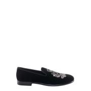 Dolce & Gabbana Velvet Loafers med Broderad Logotyp Black, Herr