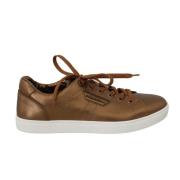 Dolce & Gabbana Guld Läder Herr Casual Sneakers Brown, Herr
