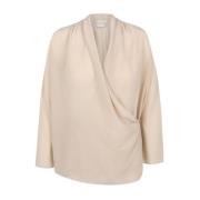 Cortana Silke Cross-Front Topp med V-ringning Beige, Dam