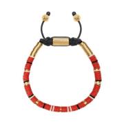 Nialaya Men's Beaded Bracelet with Red, White and Gold Disc Beads Red,...