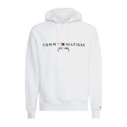 Tommy Hilfiger Broderad Logotyp Hoodie White, Herr