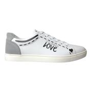 Dolce & Gabbana Vit Grå Läder Love Milano Sneakers White, Herr