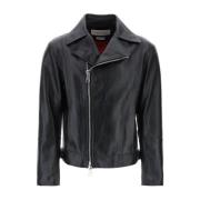 Alexander McQueen Stilren Svart Läder Bikerjacka Black, Herr