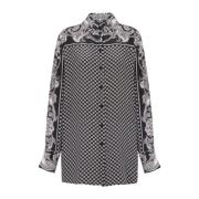 Balmain Paisley och mini monogram tryckt silkeskjorta Black, Dam