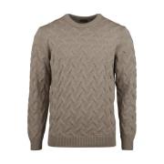 Stenströms Merino Ull Kabelstickad Crew Neck Beige, Herr