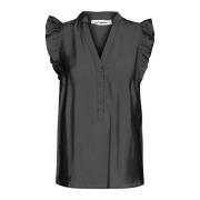 Co'Couture Frill Top Blus med V-ringning Black, Dam