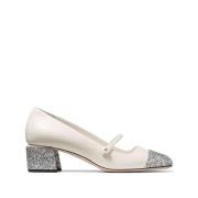 Jimmy Choo Glitter Två-Ton Läder Blockklack Skor White, Dam