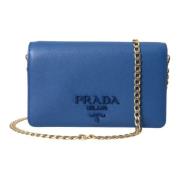 Prada Elegant Monogram Läder Slingväska Blue, Dam