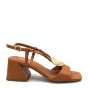 Jeannot Kanel Läder Sandal med Justerbar Rem Brown, Dam