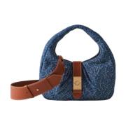 Borbonese Blå Läder Hobo Väska Blue, Dam