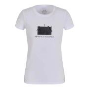 Armani Exchange Glittrig Logotyp T-shirt, Vit Casualtröja White, Dam