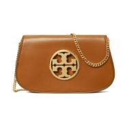 Tory Burch Reva Logo-Plaque Clutch Väska Brown, Dam