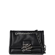 Karl Lagerfeld Mjuk Läder Crossbody Väska Autograf Stil Black, Dam