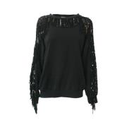 Twinset Paljett Frans Bomull Oversized Sweatshirt Black, Dam