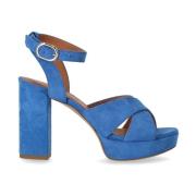 Via Roma 15 Denimblå Högklackad Sandal med Korsad Detalj Blue, Dam