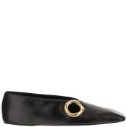 Jil Sander Läder Ballet Flats med Guld Detalj Black, Dam