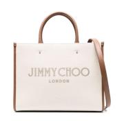 Jimmy Choo Beige Canvas Tote Bag med Broderat Logotyp Beige, Dam