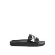 Moschino Svart Logo Gummi Pool Slides Black, Herr