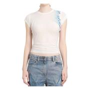 Masha Popova Vit Sheer Rund Hals Logo T-shirt White, Dam