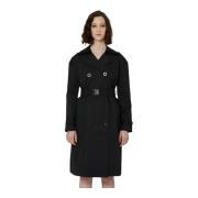 John Richmond Lång dubbelknäppt trenchcoat Black, Dam