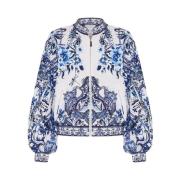 Camilla Delft Blue Linen Bomber Jacket Multicolor, Dam