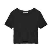Hinnominate Räfflad Bomull Logo Print Kort T-shirt Black, Dam
