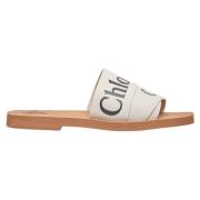 Chloé Logo Print Woody Sandaler Beige, Dam