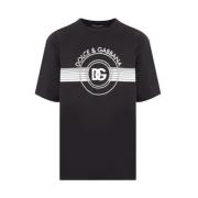 Dolce & Gabbana Svart Bomull Logo Print T-shirt Black, Herr