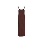 Samsøe Samsøe Satin Maxi Klänning med Sidosprund Brown, Dam