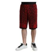 Dolce & Gabbana Röda Leopardmönstrade Bermuda Shorts Multicolor, Herr