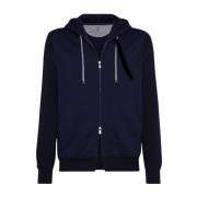 Brunello Cucinelli Blå Bomull Jersey Huva Zip Tröja Blue, Herr