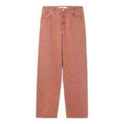 Séfr Avslappnade Breda Ben Röda Denim Jeans Brown, Dam