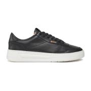 Boss Svarta Läder Sneakers Baltimore Stil Black, Herr