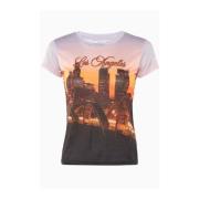 Guess Foto Print Strass T-shirt - Slim Fit Multicolor, Dam