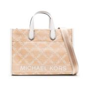 Michael Kors Strå Läder Trim Monogram Jacquard Väska Beige, Dam