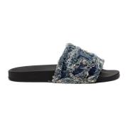 Diesel Sa-Slide D - Fransade denim slides Blue, Dam