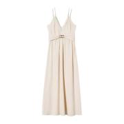 Twinset Elastisk Bomull Maxi Klänning med Spaghettiband Beige, Dam