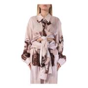 ACT N°1 Silk Printed Skjorta med Framknappar Beige, Dam