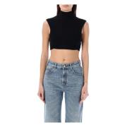 Chloé Svart High Neck Crop Top Black, Dam