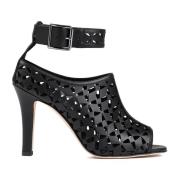 Manolo Blahnik Svarta Läderhögklackade Sandaler Black, Dam