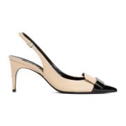 Sergio Rossi Beige Läder Slingback Stiletto Pumps Beige, Dam