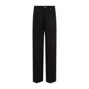 Rick Owens Svarta Silke Ull Jeans Bred Passform Black, Herr