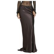 Ann Demeulemeester Lyxig Draperad Satin Maxi Kjol Purple, Dam